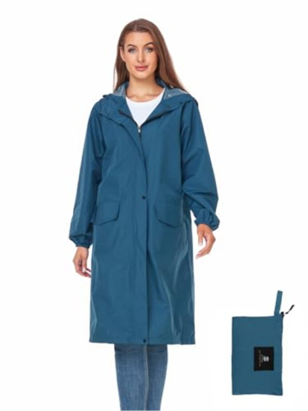SaphiRose Women's Waterproof Long Raincoat Packable Outdoor Rain Jacket